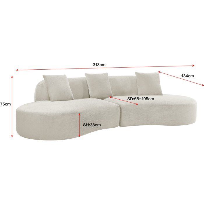 Sofá modular comprimido - 4 plazas - HARRY - Tela color crema beige - 313 x 134 x 75 cm
