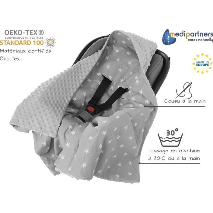Medi Partners Car Seat Cover 100% Cotton 85x85cm Cozy Stroller Blanket (White Stars and Grey Minky)