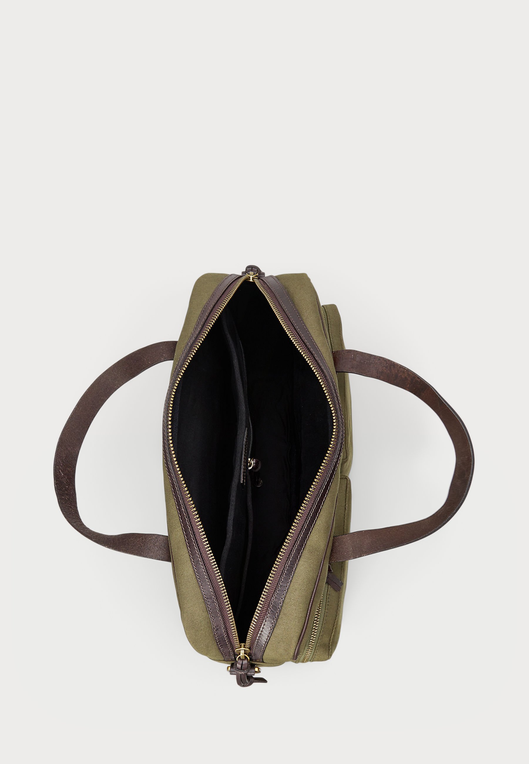 Sacoche pour ordinateur portable Polo Ralph Lauren en toile avec finitions cuir - Vert défenseur/marron foncé