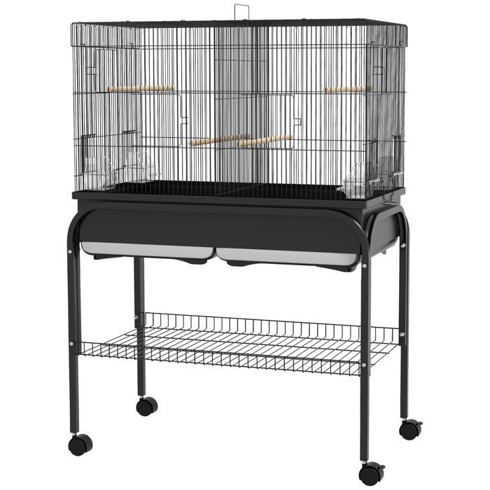 Grand cage oiseaux cage perroquet avec support roulettes pour cacatoès perruche canaris perroquet 85 x 49 x 119 cm noir
