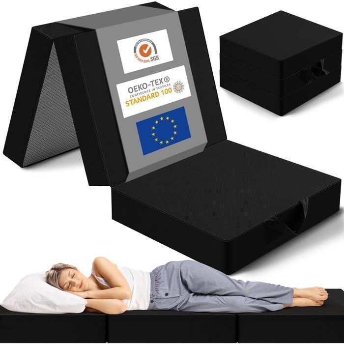 Matelas lit futon pliable pliant -75x195 cm epaisseur 15 cm -INRE - noir - Chaise convertible - Mousse polyuréthane -