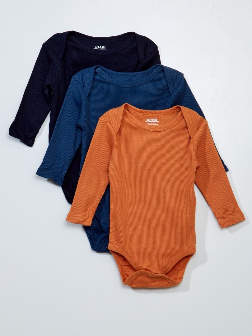 Conjunto de 3 bodys de manga larga - AZUL