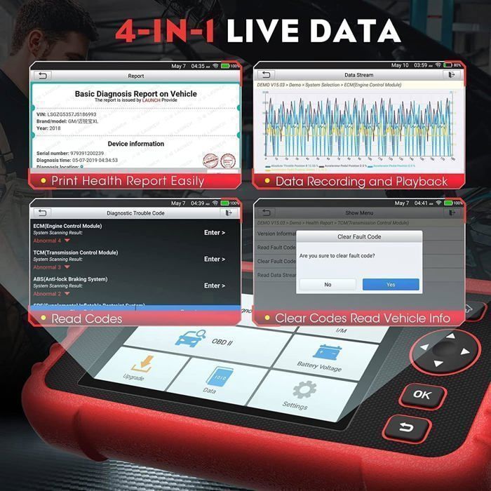 Herramienta de diagnóstico automotriz LAUNCH CRP123X V2.0 para 4 sistemas (motor, ABS, SRS, transmisión automática) 7 reinicios Diagnóstico de servicio OBD2