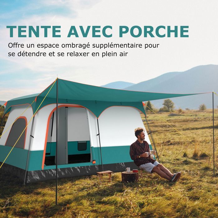 Tienda de campaña para 4-6 personas - COSTWAY - Toldo - 2 habitaciones, 2 puertas, 2 ventanas de malla, doble techo desmontable - Bolsa de transporte - Verde