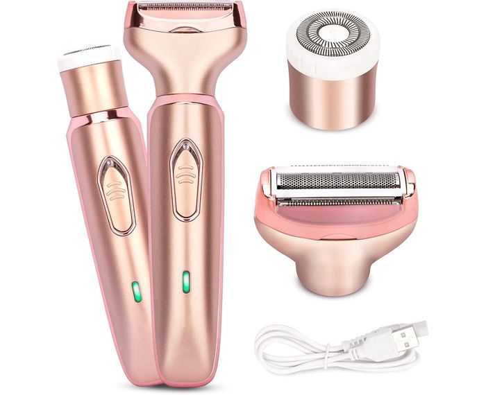Rasoio elettrico per donne, rasoio 2 in 1 indolore e rifinitore per peli di viso, sopracciglia, baffi e barba