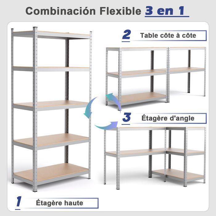 Estantería de almacenamiento para garaje COSTWAY de 5 niveles, altura ajustable, capacidad de carga de 175 kg por estante, 90 x 40 x 180 cm, color plata.