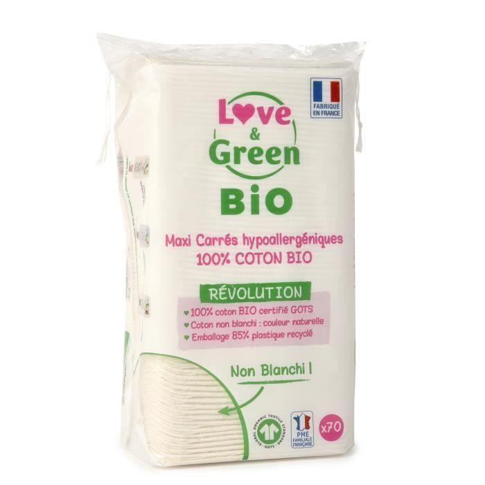 LOVE & GREEN Dischetti di cotone ipoallergenici - 100% cotone biologico non sbiancato - 60 dischetti