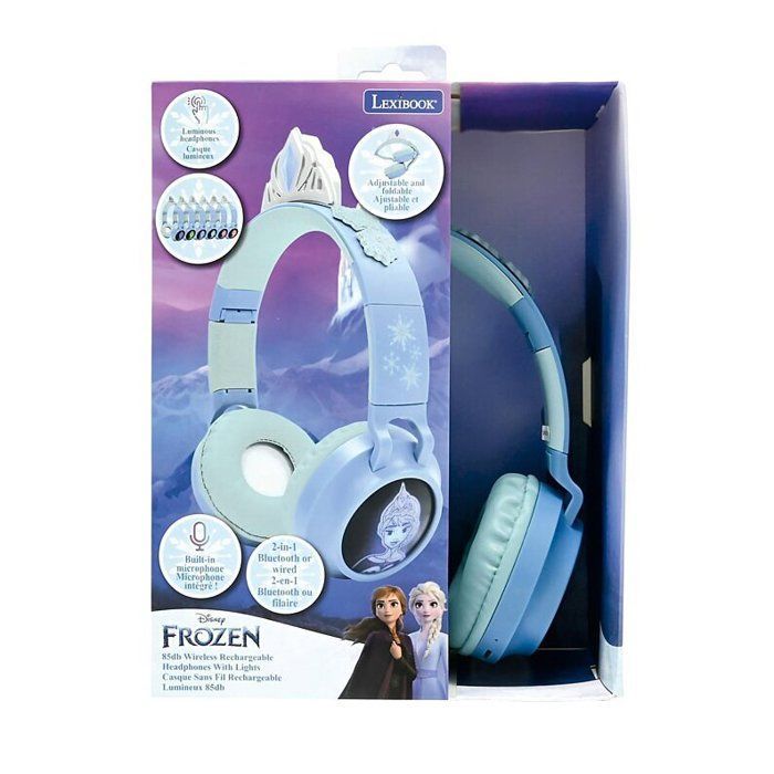LEXIBOOK - Frozen-teemaiset kokoontaitettavat Bluetooth®- ja langalliset kuulokkeet, joissa on valot ja äänenvoimakkuuden rajoitin