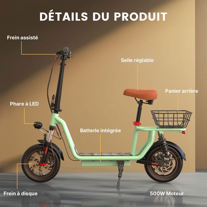 iScooter Electric Scooter with Adult Seat (120kg Capacity), Green, 12