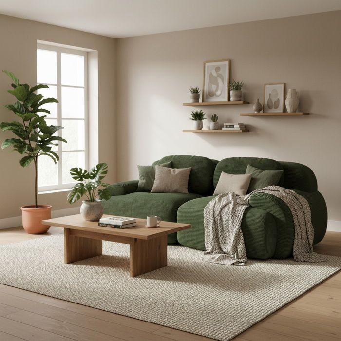 COSY FURNITURE Conjunto de sofás con reposabrazos curvos en suave tejido de pana para salón, color verde, 2 plazas