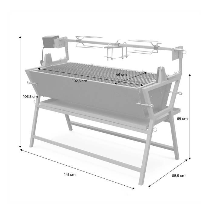 Motorized tilting charcoal rotisserie in stainless steel with spit and cover MATHURIN WITH COVER