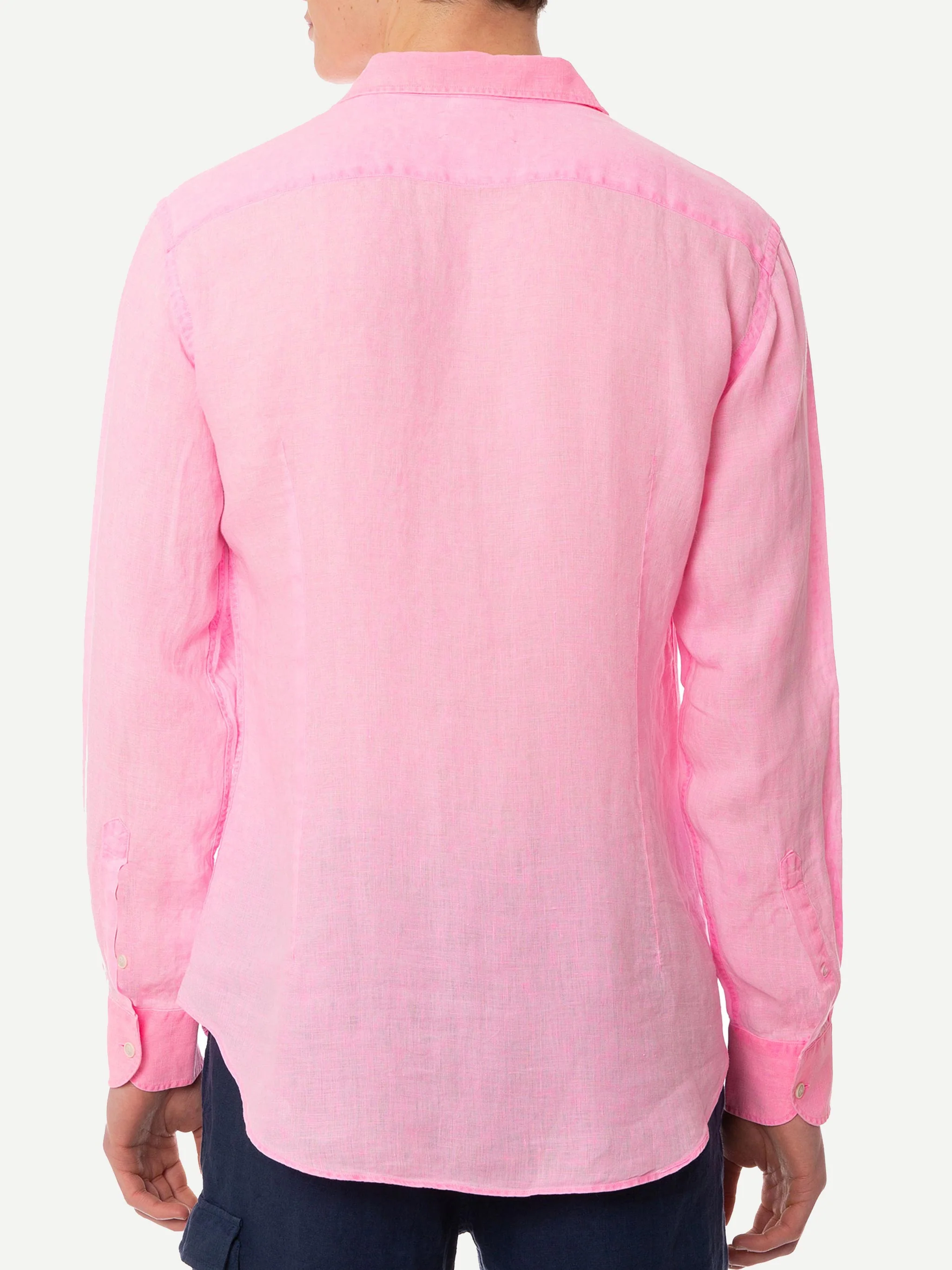 Pamplona herenoverhemd in aqua fluorescerend roze linnen