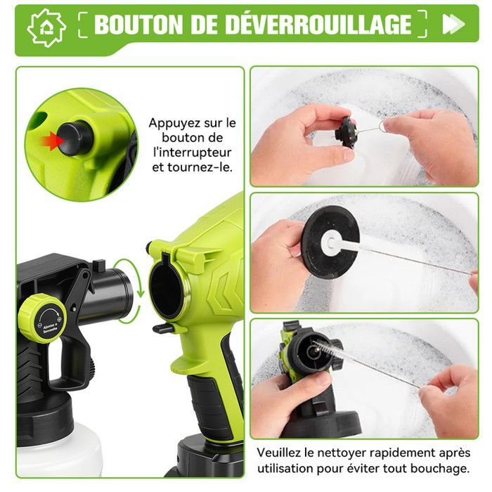 Pistola a spruzzo per verniciatura - ONEGREEN - 1400 ml - Ugelli in rame 0,8–2,2 mm - 2 x 2000 mAh 21 V - HVLP 850 ml/min