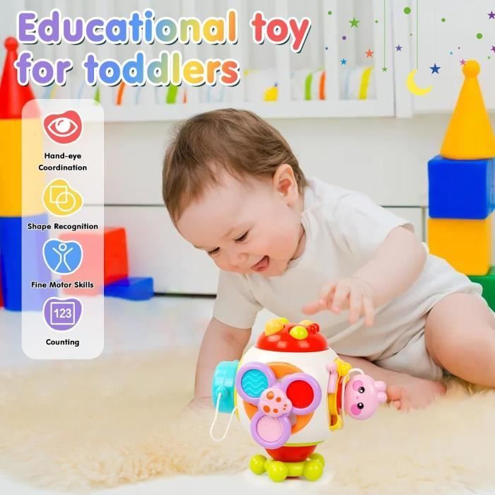 Montessori-Spielzeug – Aktivitätswürfel – 7 in 1 – Förderung der motorischen Fähigkeiten – Für Babys von 0–18 Monaten