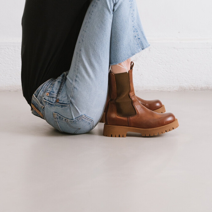Bottines à plateformes  en cuir cognac