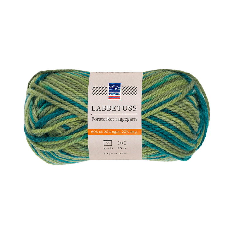 Trysil Labbetuss Garn, Wollmischung 60 % Wolle, waldgrüner Druck