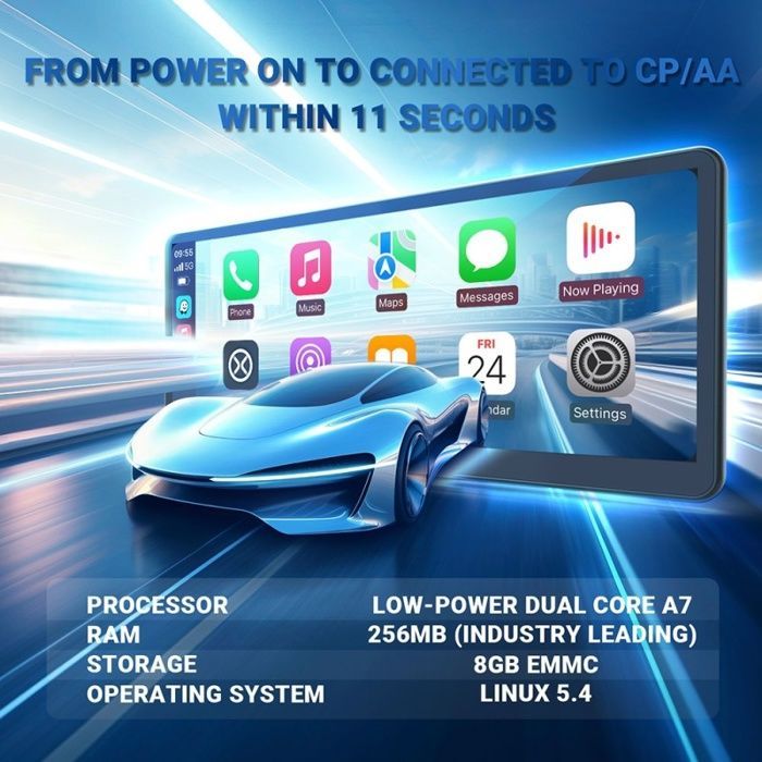 MINIX CP89-HD Écran Portable Sans Fil CarPlay/Android Auto - Écran Tactile IPS 8,9