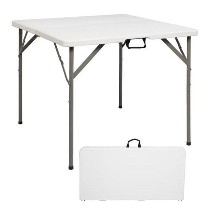 Mesa plegable larga, apta para uso interior y exterior, fácil de guardar, blanca, 86*86*74 cm.