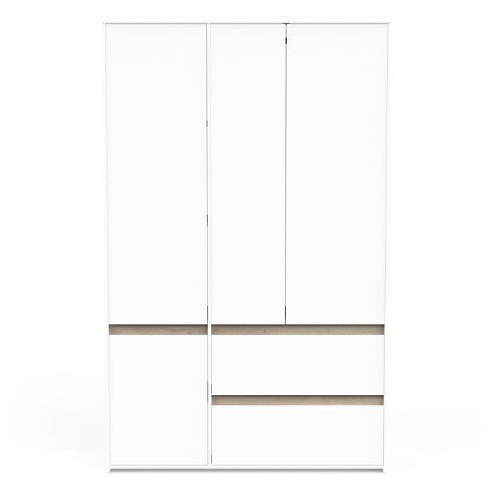 Armario de dormitorio - CLYDE - Acabado en blanco y roble - 4 puertas batientes - 138,2 x 50 x 220,5 cm - DEMEYERE