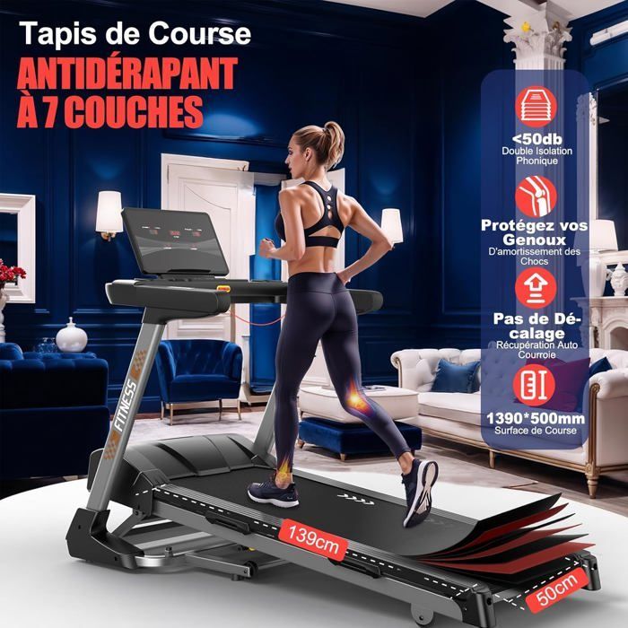 Folding treadmill - METTLEMATIC - T600 - 4.5 HP motor - 18 km/h - 18-level automatic incline