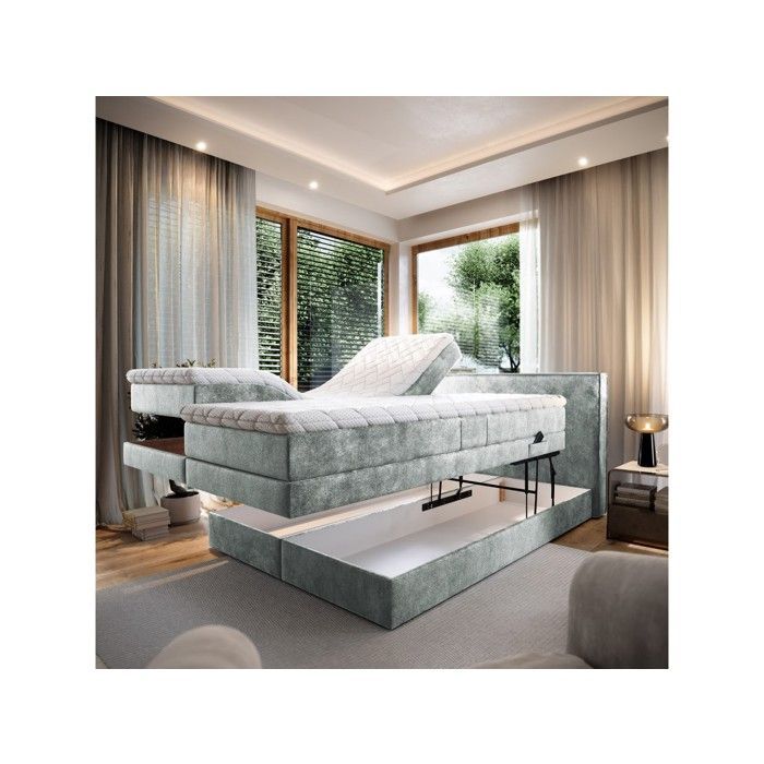 POSITANO Letto matrimoniale 180x200 - Set relax elettrico in tessuto grigio chiaro