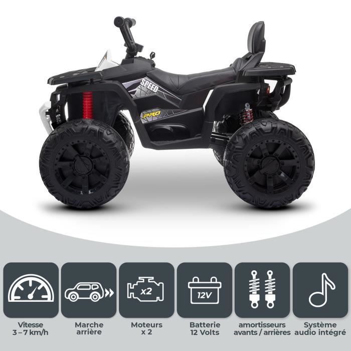 Quad électrique 2x 40W pour enfant - avec 4 suspensions, Marche AV-AR et Système audio Couleur:Blanc
