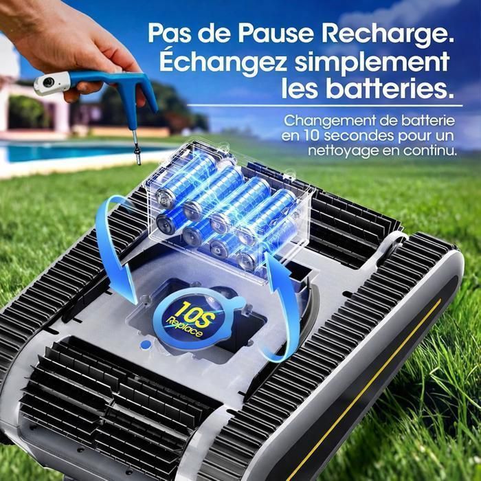 Robot limpiafondos inalámbrico para la limpieza del suelo, las paredes y la línea de flotación, 180 minutos de autonomía y apto para piscinas de hasta 2150 pies cuadrados.