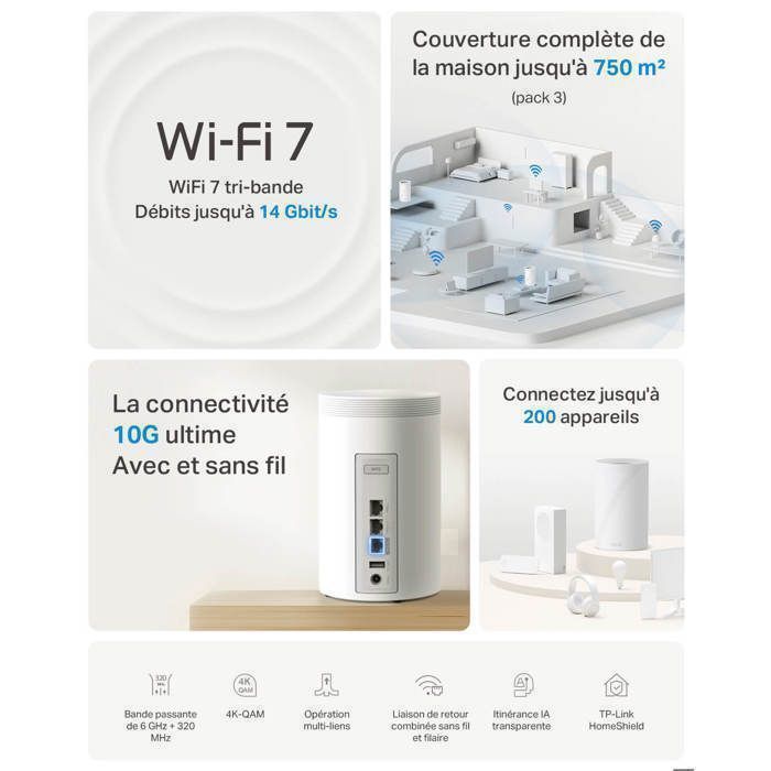 TP-Link Deco BE68 7 Mesh WiFi System BE14000 (3-pack) - 14 Gbps - Tri-Band - WPA3