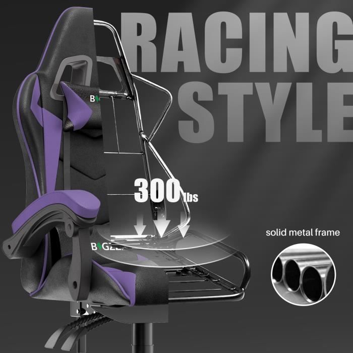 Sedia da gaming, sedia da ufficio ergonomica, sedia da gaming girevole, con cuscino e schienale, braccioli regolabili, nera e viola