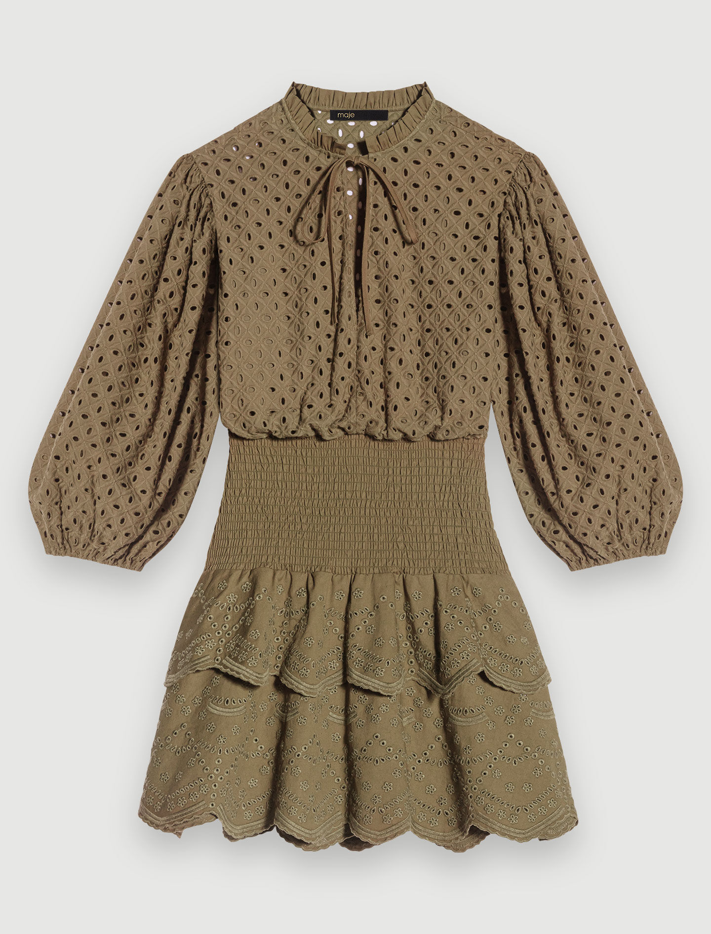 Korte jurk met broderie anglaise - Kaki