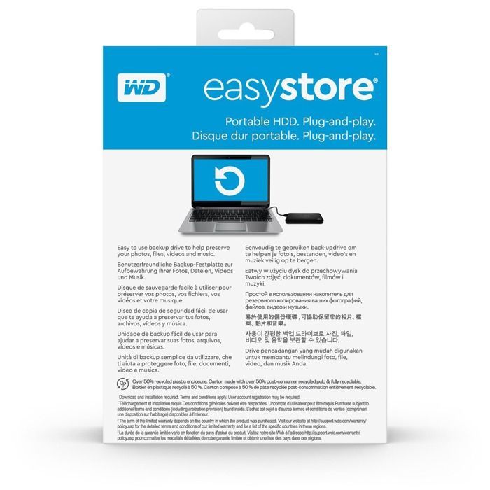 Disco rígido externo portátil WD Easystore de 6 TB, preto.