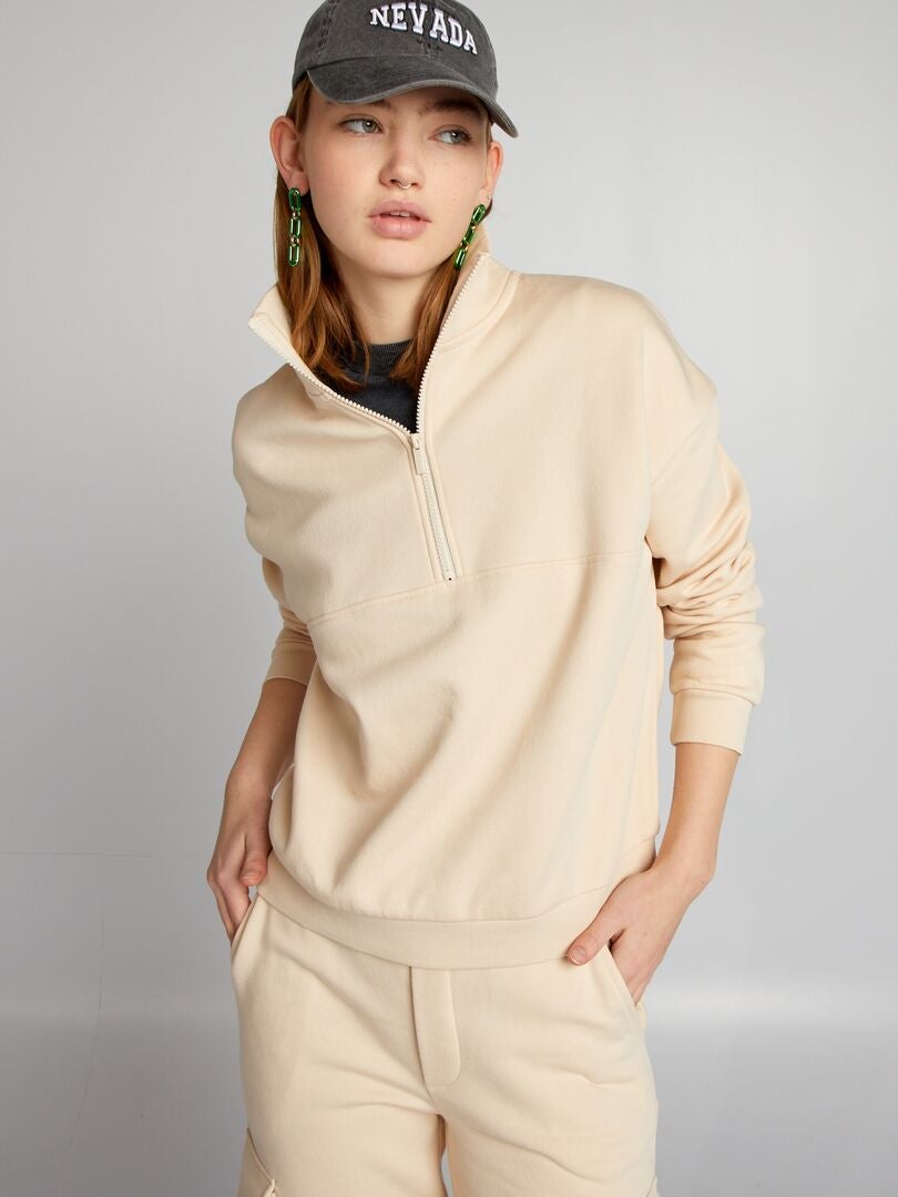 Trucker-sweatshirt van fleecestof - BEIGE