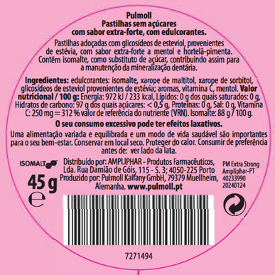 Pulmoll Bonbons Extra silné pastilky s vitamínem C pro zklidnění krku bez cukru 45g