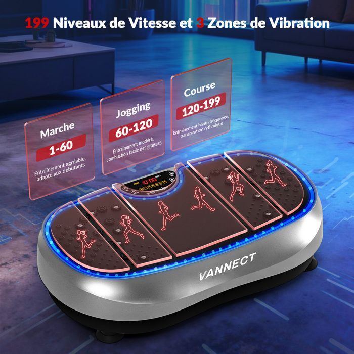 Plataforma vibratória com 9 luzes LED, 199 velocidades e controle remoto - 6+1 modos de treino, motores silenciosos de 200 W - Suporta até 230 kg