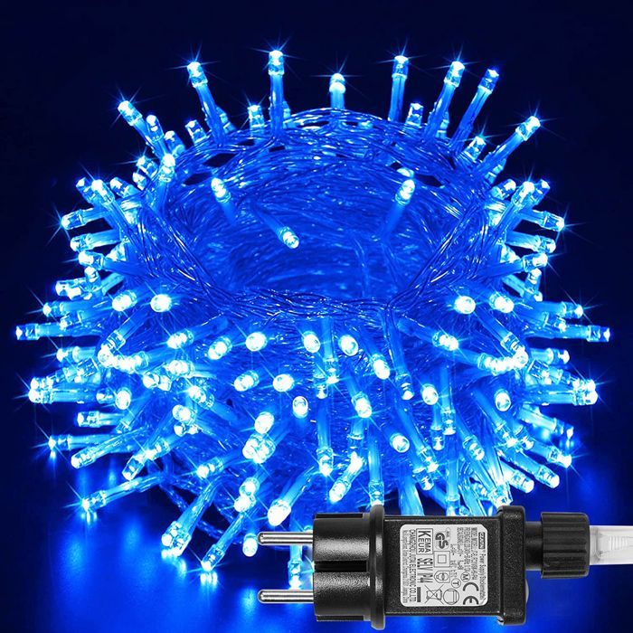 Guirlandes lumineuses Noël Extérieur Avec Prise Bleu IP44 20m 200 LEDs,Mémoire/Timer,8 modes,Pour jardin/mariage/fêtes