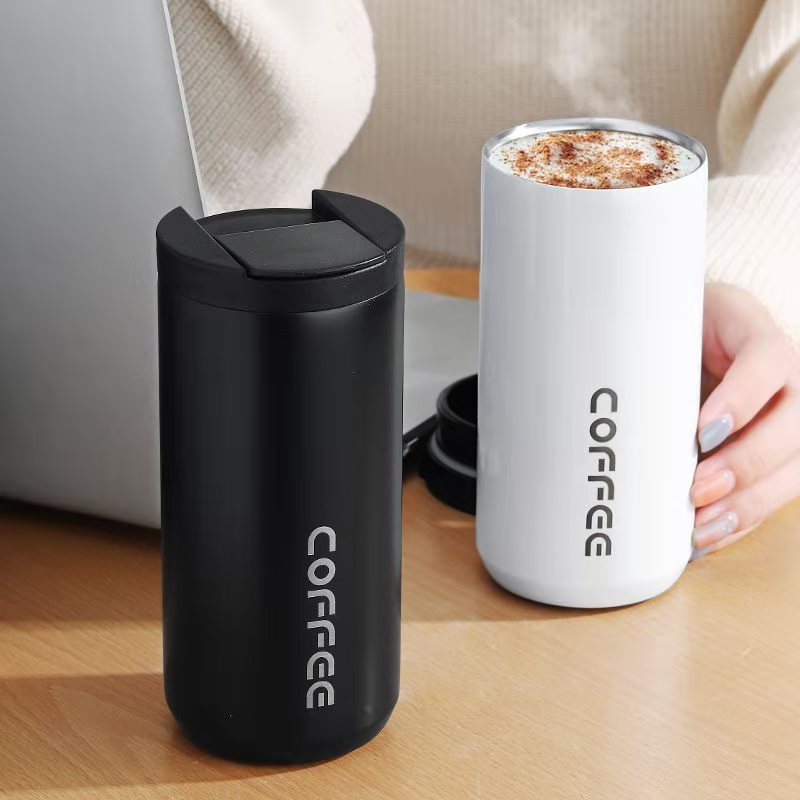 Taza de café de acero inoxidable de 400 ml y 550 ml con tapa, termo para agua, ideal para café, viajes y como recipiente para bebidas. Botella de agua aislada.