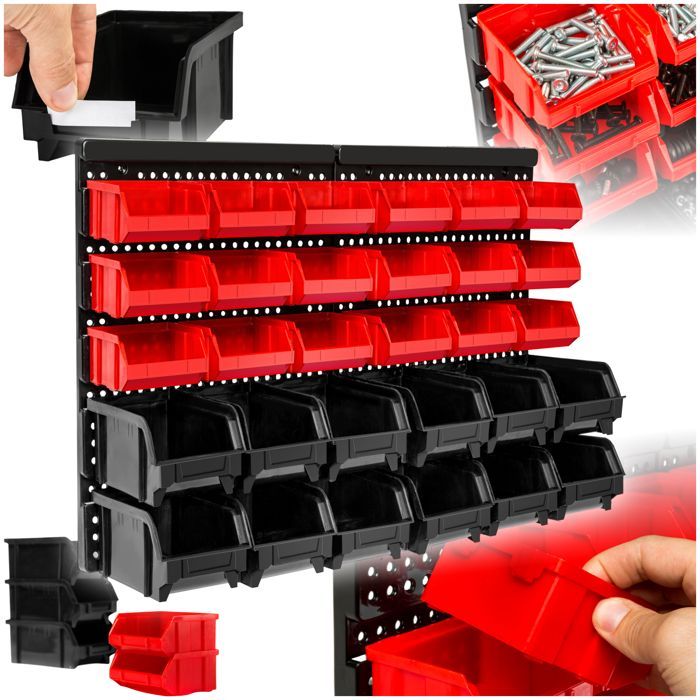 Estantería de pared - TECTAKE - Estantería de pared con contenedores de almacenamiento de polipropileno - Negra