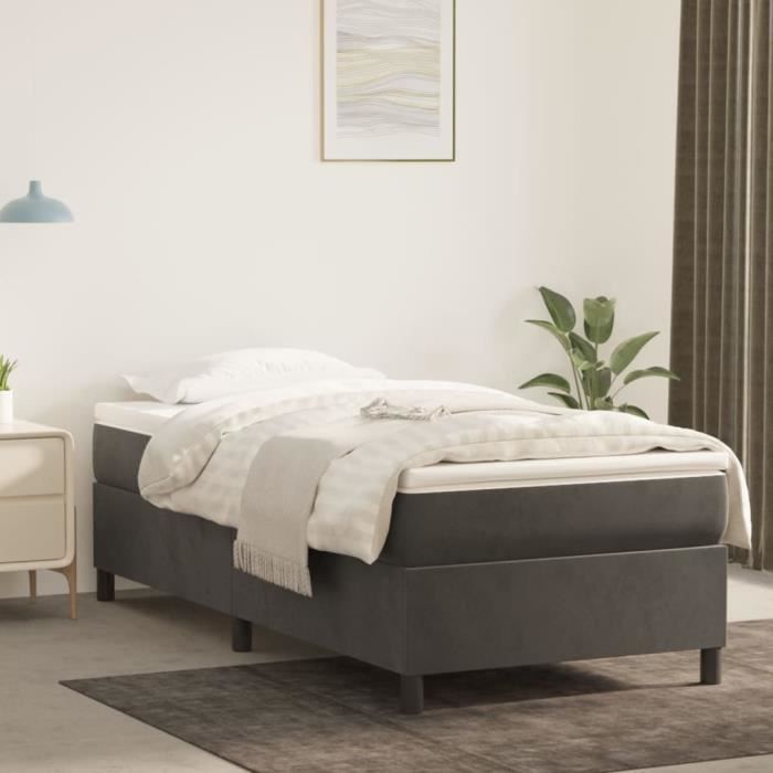 Base de cama tapizada - GAROSA - 90x190 cm - Terciopelo gris oscuro - Patas incluidas - Fácil montaje