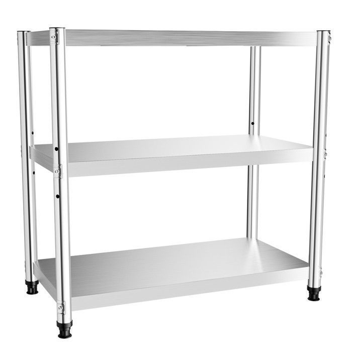 Table De Travail en Acier Inoxydable - 3 Étages Étagère De Cuisine pour Préparation des Aliments -  80 x 80 x 40 Cm
