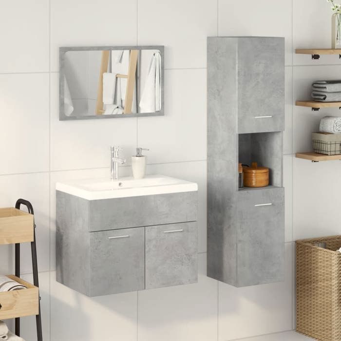Graues 3-teiliges Badezimmermöbelset, SARAZYJ, MODERNER WC-SCHRANK, Betongrau E1271