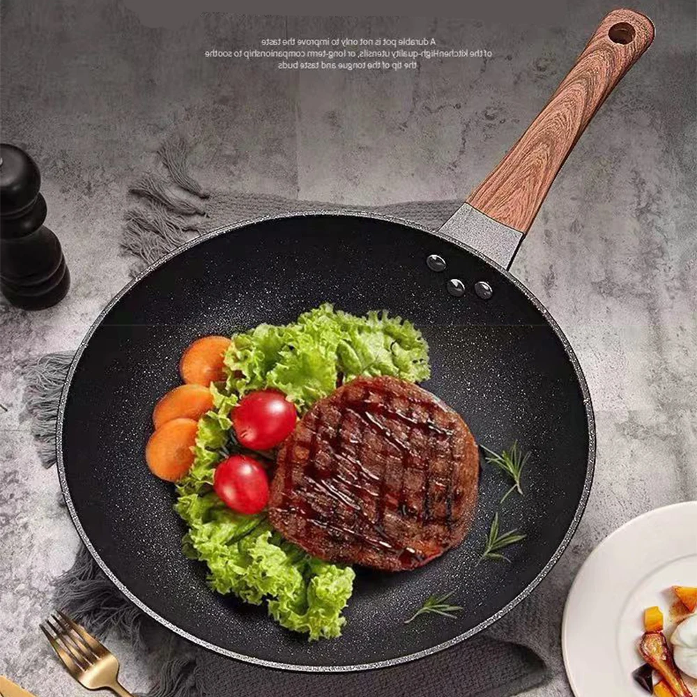 Poêle wok antiadhésive de 32 cm, compatible avec les plaques de cuisson à gaz et à induction, en pierre de Maifan, durable, idéale pour la cuisine, les steaks, les crêpes et les casseroles.