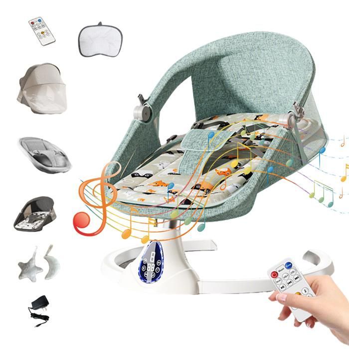 Electric Baby Swing - 5 swing modes - 5-point harness - 0-24 months up to 15KG, with seat cushion - green