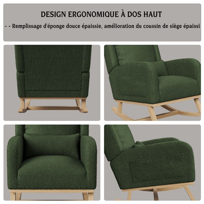 Fauteuil à Bascule, Chaise Allaitement, Fauteuil à Accoudoirs, Chaise a Bascule Allaitement, Teddy Velours, Vert