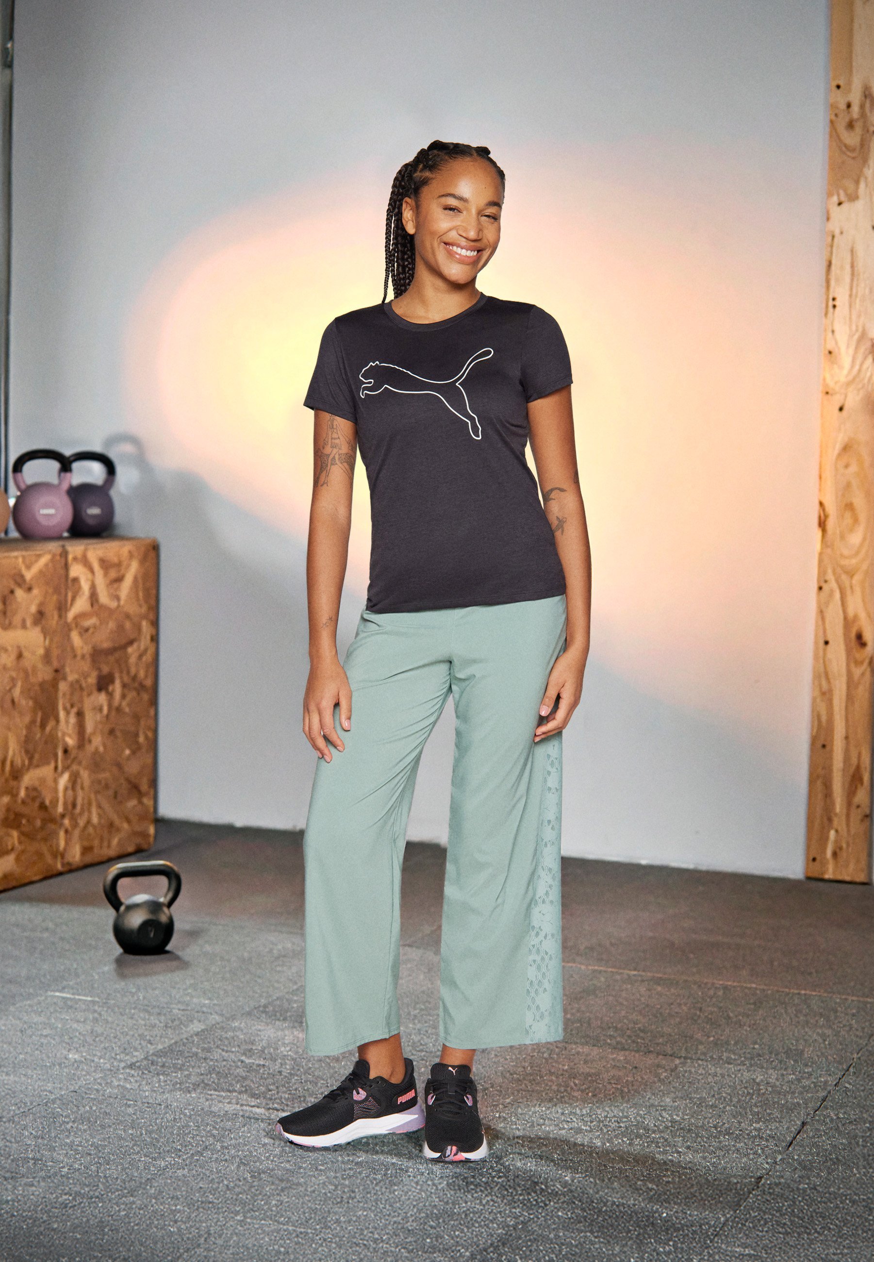 Puma ESSENTIAL LOGO T-shirt - Sport T-shirt - zwart gemêleerd