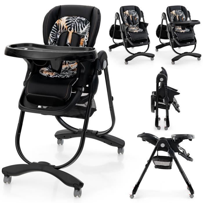 Silla alta plegable para bebé COSTWAY con respaldo reclinable, altura ajustable, bandeja extraíble sin BPA, apta para bebés de 6 meses en adelante, 4 ruedas giratorias, color negro.