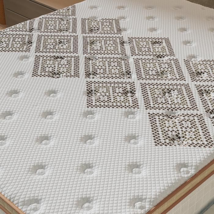 Colchón y cama (140x200cm) - Muelles ensacados Errakis de 28cm y espuma de alta densidad + Base de láminas estable y cabecero tapizado en negro