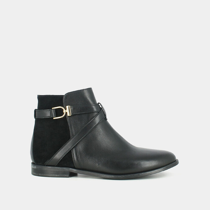 Bottines bi-matières  en cuir et velours noir