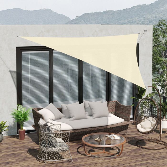 Shade sail - Outsunny - large triangular size 3x3x3 m high density UV resistant - PE - cream