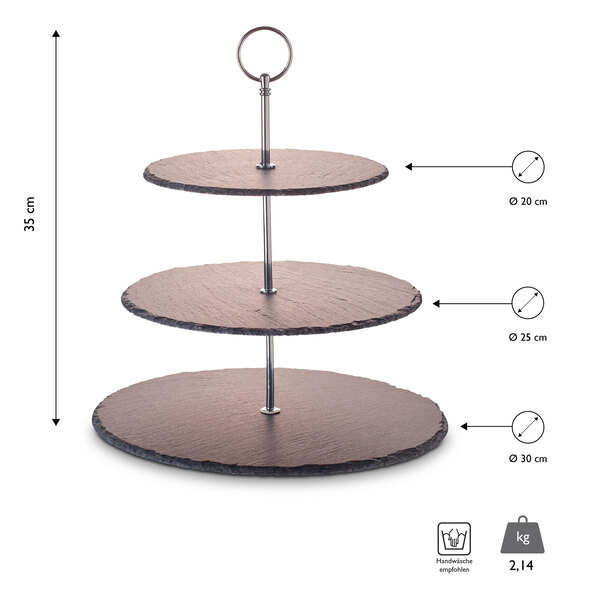 Schiefer Etagere, 3-stöckig, silber