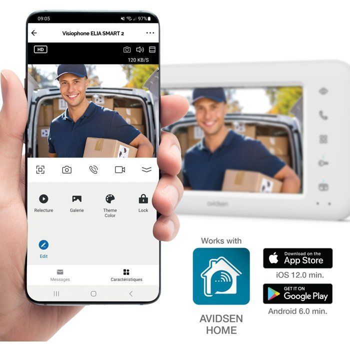 Videoportero cableado - AVIDSEN - Elia Smart 2 - Con doble control - Hasta 100 m entre la pantalla y la unidad exterior